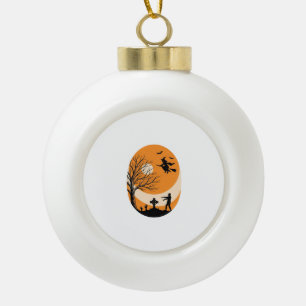 Vintage Halloween Witch Moon Graveyard Vector Desi Ceramic Ball Christmas Ornament