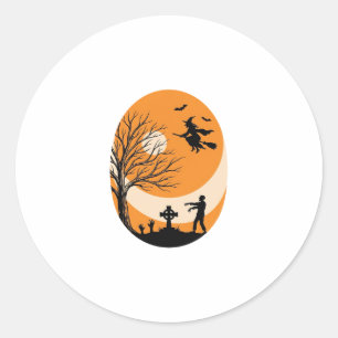 Vintage Halloween Witch Moon Graveyard Vector Desi Classic Round Sticker