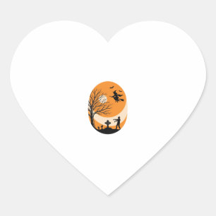 Vintage Halloween Witch Moon Graveyard Vector Desi Heart Sticker
