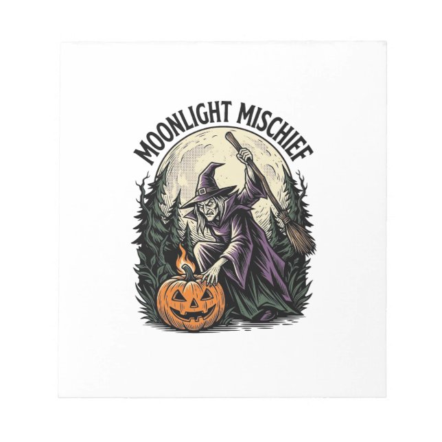 Vintage Halloween Witch Moonlight Mischief Graphic Notepad (Front)