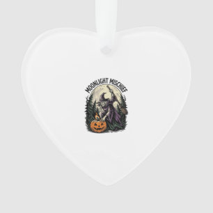 Vintage Halloween Witch Moonlight Mischief Graphic Ornament