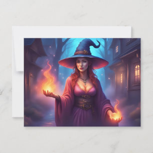 Vintage Halloween Witch Performing a Spell Postcard