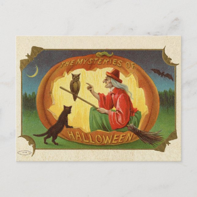 Vintage Halloween Witch Postard Postcard (Front)