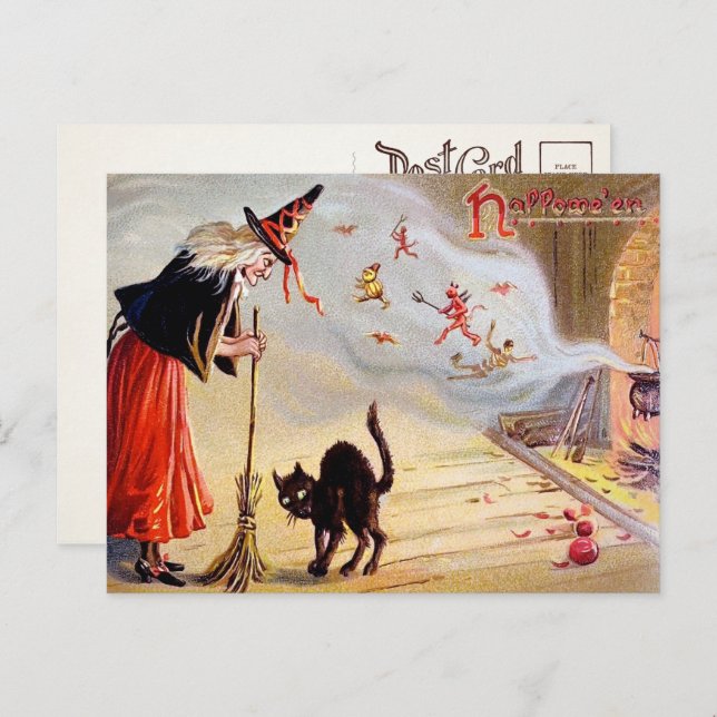 Vintage Halloween Witch Postcard (Front/Back)