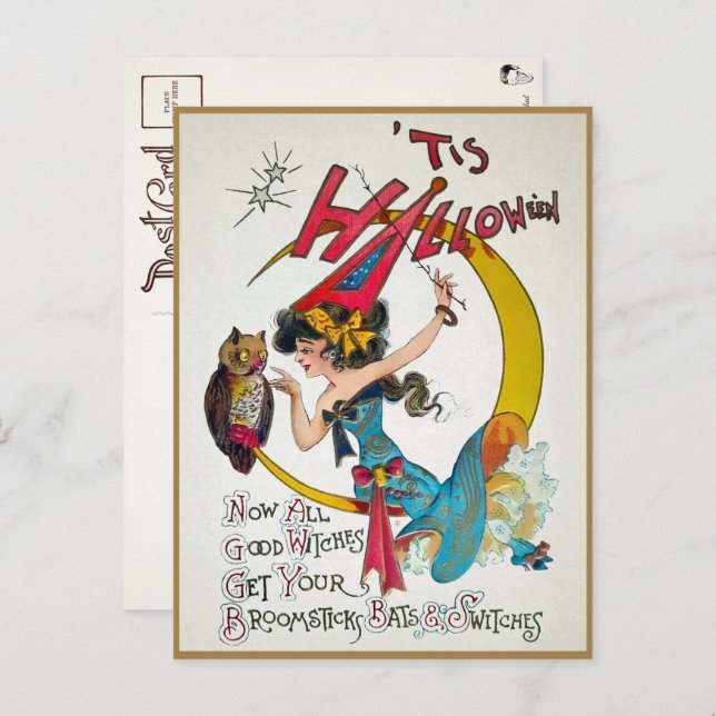 Vintage Halloween Witch Postcard (Front/Back)