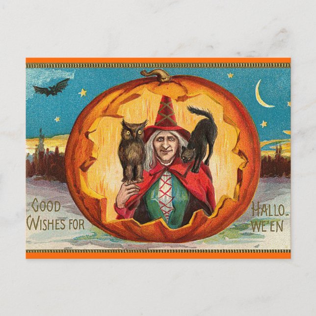 Vintage Halloween Witch Postcard (Front)