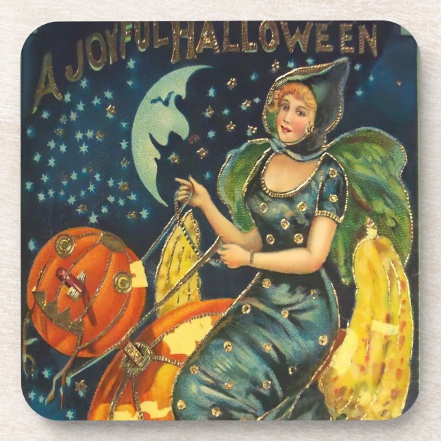 Vintage Halloween Witch Poster Coaster (Front)