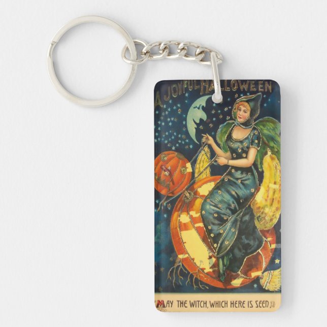 Vintage Halloween Witch Poster Keychain (Front)
