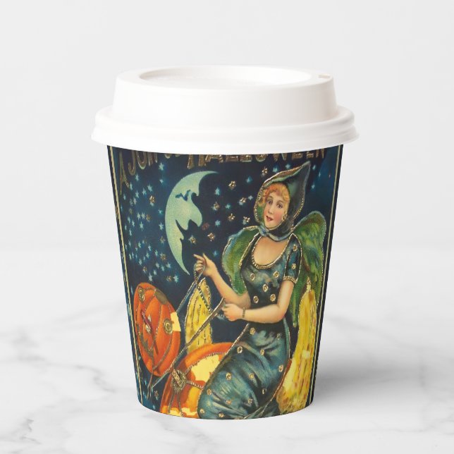 Vintage Halloween Witch Poster Paper Cups (Front)