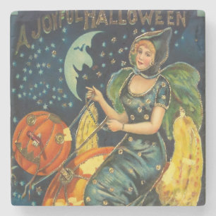 Vintage Halloween Witch Poster Stone Coaster