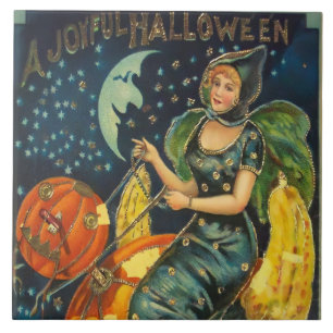 Vintage Halloween Witch Poster Tile
