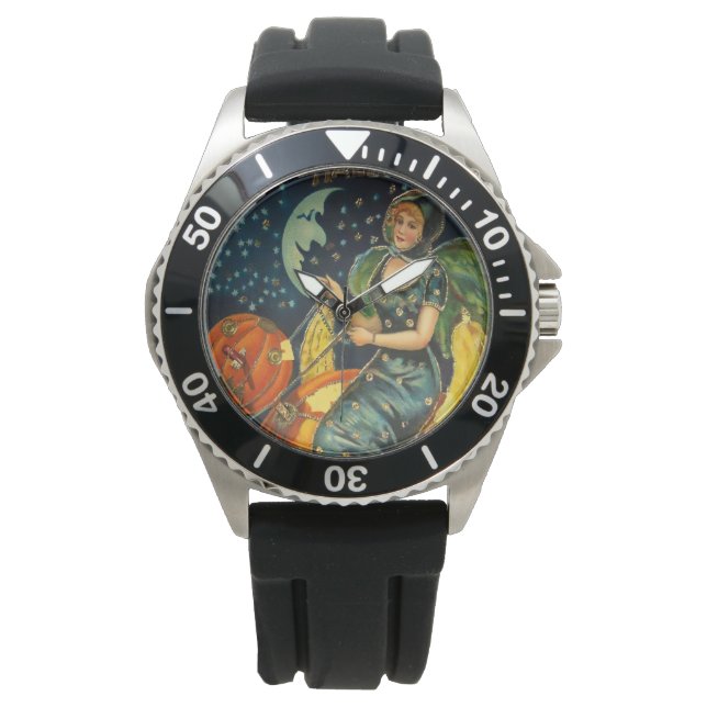 Vintage Halloween Witch Poster Watch (Front)