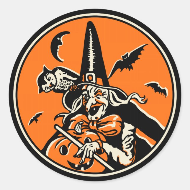 Vintage Halloween Witch Sticker (Front)