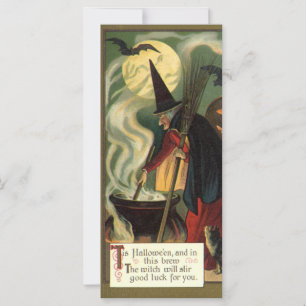 Vintage Halloween Witch Stirring Magic Cauldron