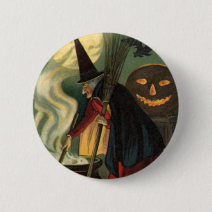 Vintage Halloween Witch Stirring Magic Cauldron 2 Inch Round Button