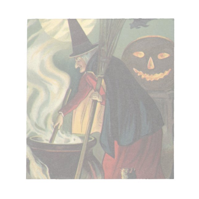 Vintage Halloween Witch Stirring Magic Cauldron Notepad (Front)