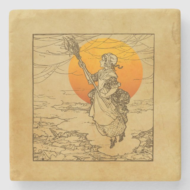 Vintage Halloween Witch Stone Coaster (Front)