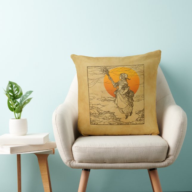 Vintage Halloween Witch Throw Pillow (Chair)