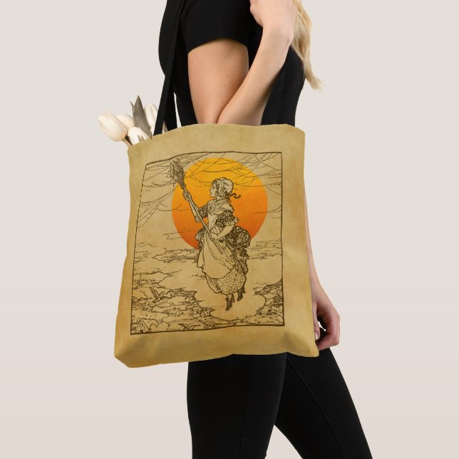 Vintage Halloween Witch Tote Bag (Close Up)