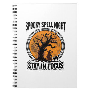 Vintage Halloween Witch Tree and Black Cat Graphic Notebook
