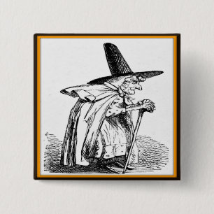 Vintage Halloween Witch Walking with Cane Button