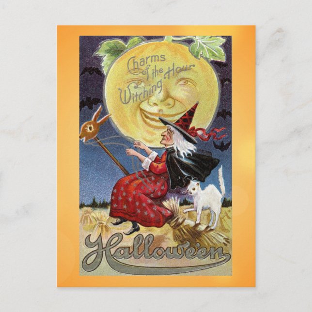 Vintage Halloween Witch Witching Hour Postcard (Front)
