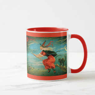 Vintage Halloween Witch with Black Cat Mug