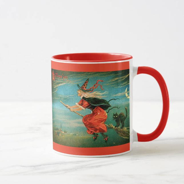 Vintage Halloween Witch with Black Cat Mug (Right)