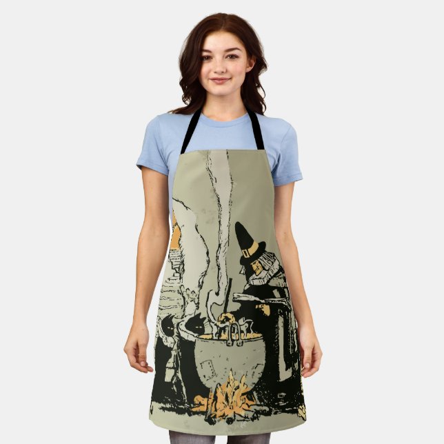 Vintage Halloween, Witch with Cauldron and Cats Apron (Worn)