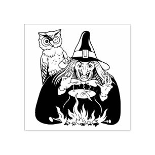 Vintage Halloween Witch with Owl Rubber Stamp