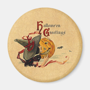 Vintage Halloween Witch With Red Ribbons Magnet