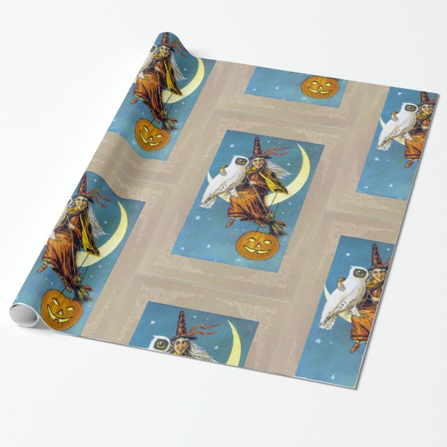 Vintage Halloween Witch Wrapping Paper (Unrolled)