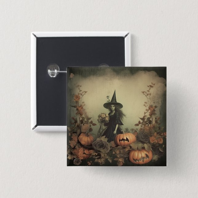 Vintage Halloween Witchcraft (3) 2 Inch Square Button (Front & Back)
