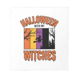 Vintage Halloween Witches Witch Broom T-Shirt Desi Notepad