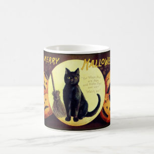 Vintage Halloween Witch's Black Cat & Pumpkins Magic Mug