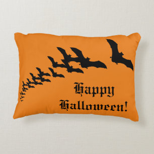 Vintage Halloween with a Swarm of Flying Bats Accent Pillow