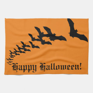 Vintage Halloween with a Swarm of Flying Bats Kitchen Towel