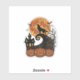 Vintage Halloween Wolf Moon Pumpkin Shirt Design_1