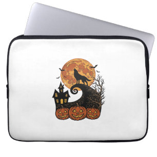 Vintage Halloween Wolf Moon Pumpkin Shirt Design_1 Laptop Sleeve