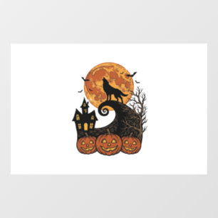Vintage Halloween Wolf Moon Pumpkin Shirt Design_1 Window Cling