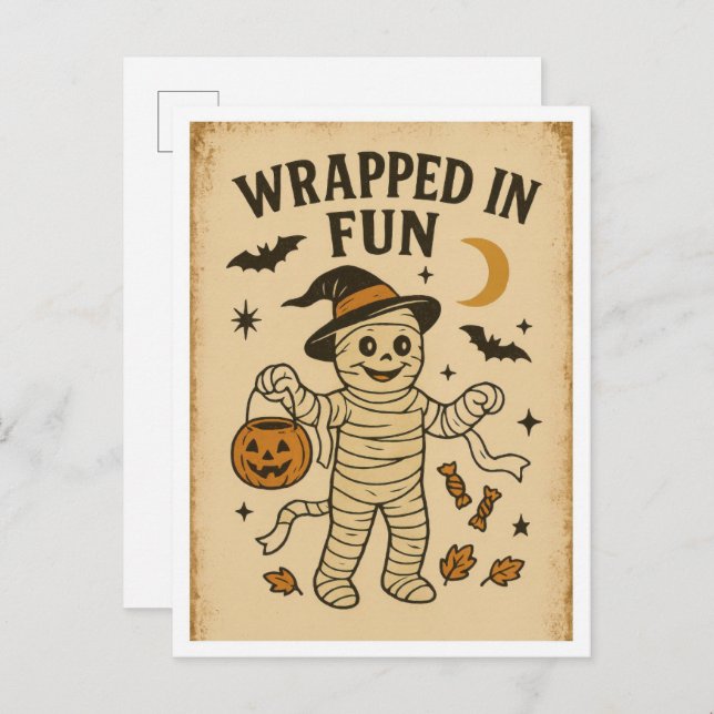 Vintage Halloween Wrapped in Fun Postcard (Front/Back)