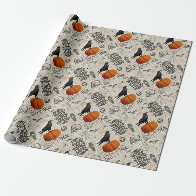 Vintage Halloween Wrapping Paper (Unrolled)