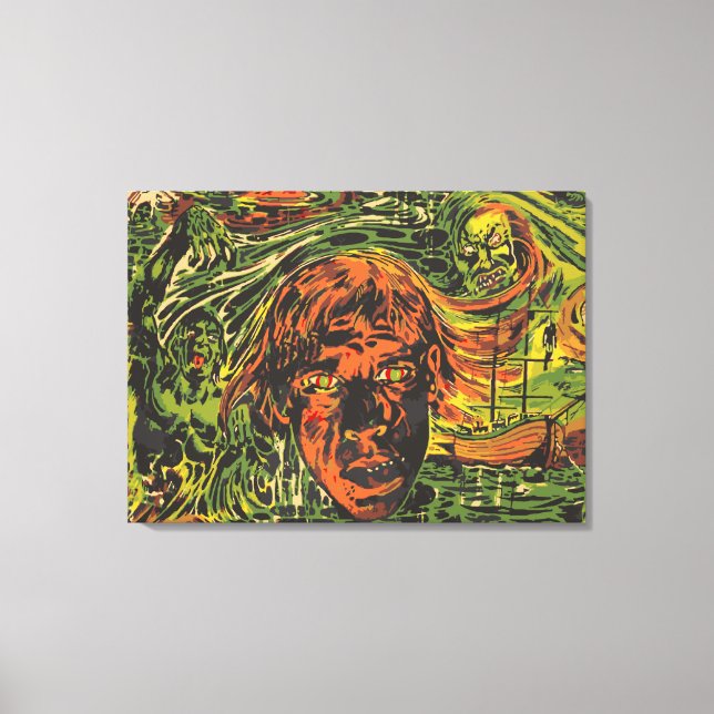 Vintage Halloween Zombies, Grafitti Street Art Canvas Print (Front)