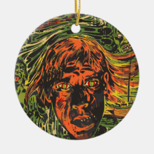 Vintage Halloween Zombies, Grafitti Street Art Ceramic Ornament