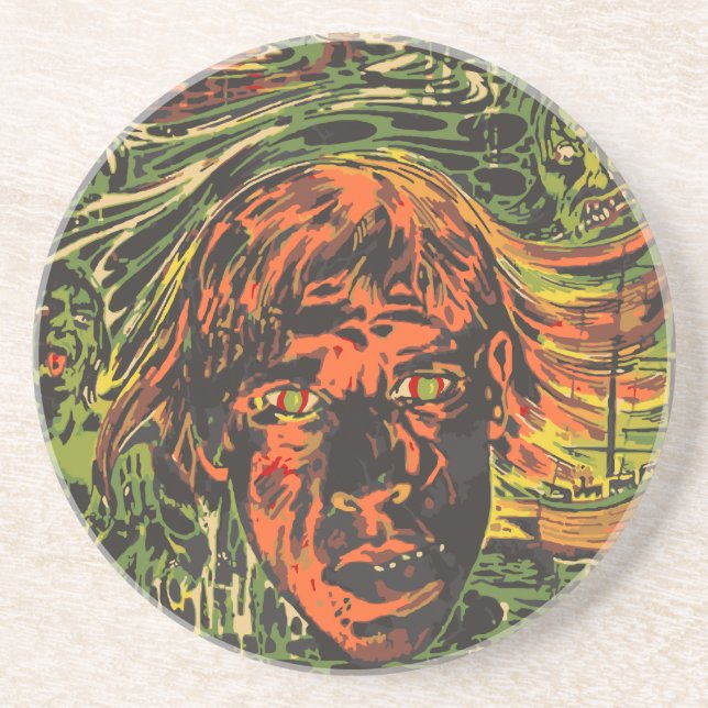 Vintage Halloween Zombies, Grafitti Street Art Coaster (Front)