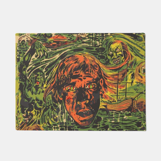 Vintage Halloween Zombies, Grafitti Street Art Doormat (Front)