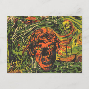 Vintage Halloween Zombies, Grafitti Street Art Postcard