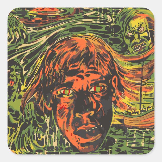 Vintage Halloween Zombies, Grafitti Street Art Square Sticker (Front)