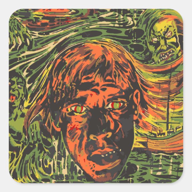 Vintage Halloween Zombies, Grafitti Street Art Square Sticker (Front)