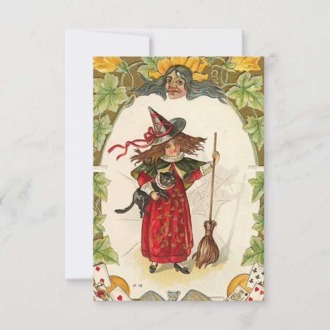 Vintage Hallowen Witch Image on Invitations (Front)